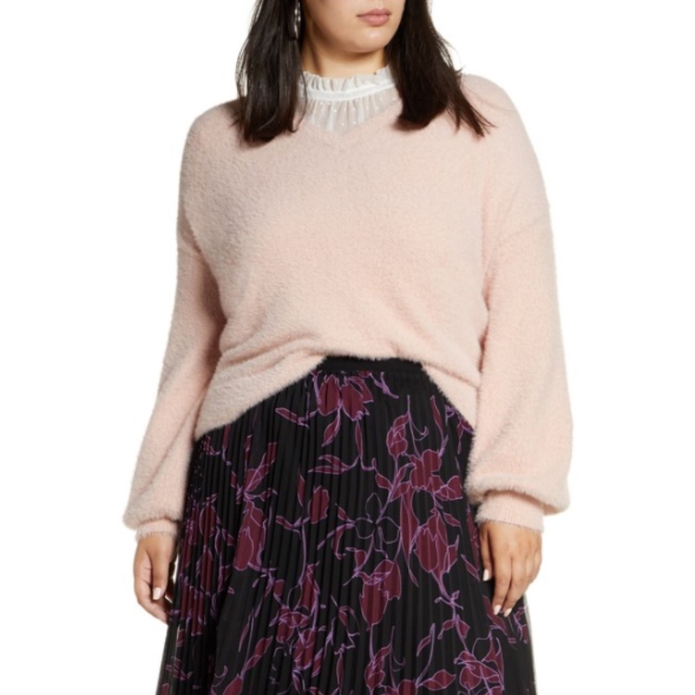 Halogen Pink Pullover V Neck Soft Fuzzy Sweater Plus Size 3X NWT